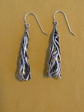 Sterling Silver Twisted Vine Drop Earrings - Marked Israel 925